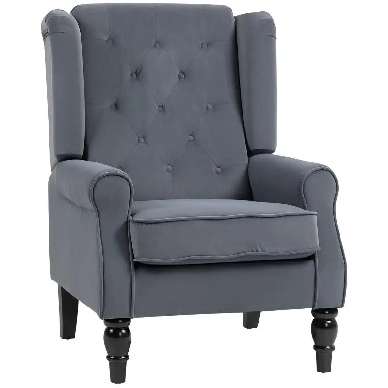 Wingback Armchair with Button Tufting, Cream White