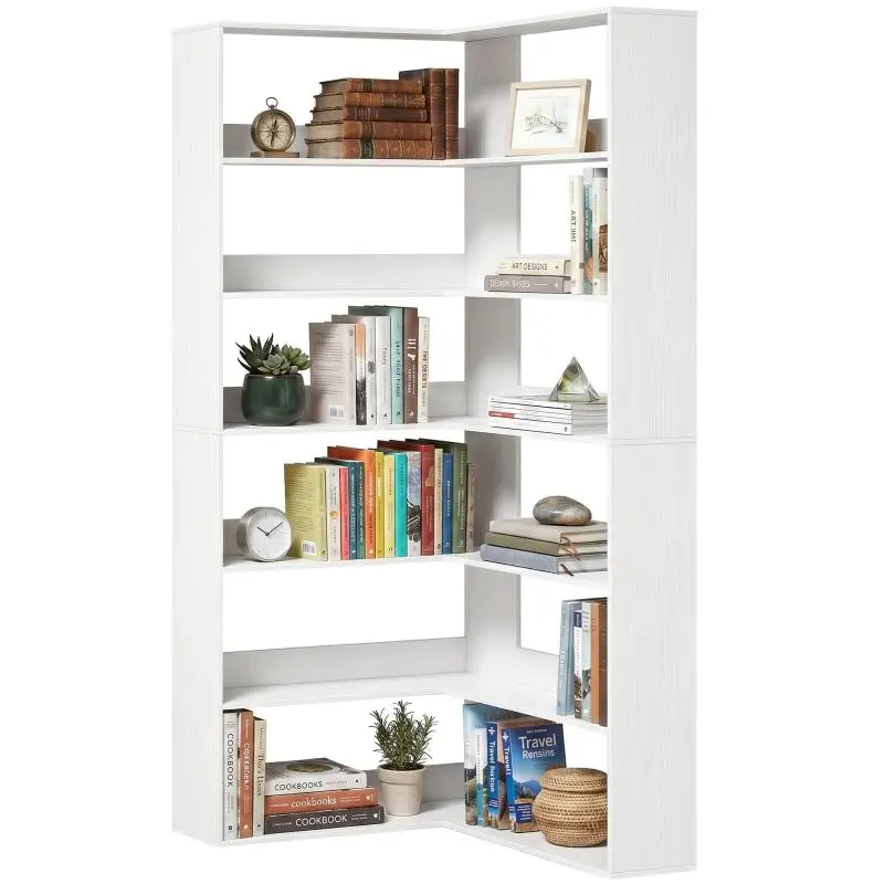 7-Tier L-Shaped Corner Bookshelf, White