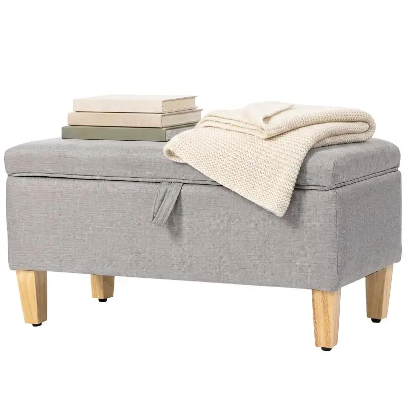 Storage Bench with Upholstered Seat, Light Grey