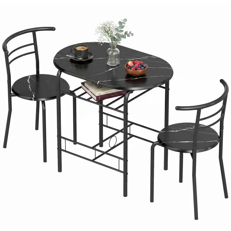 3-Piece Dining Table and Chairs Set, Black