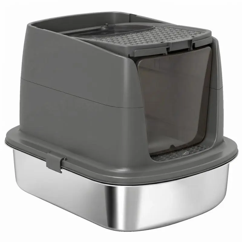 Stainless Steel Litter Box with Scoop, Dark Grey