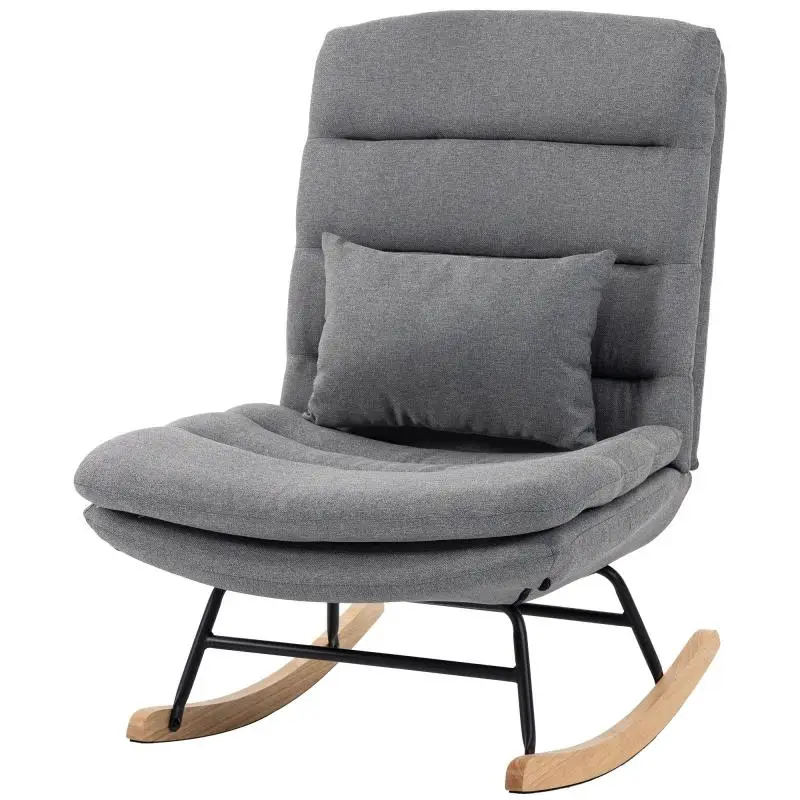 Rocking Chair with Lumbar Cushion, Light Grey