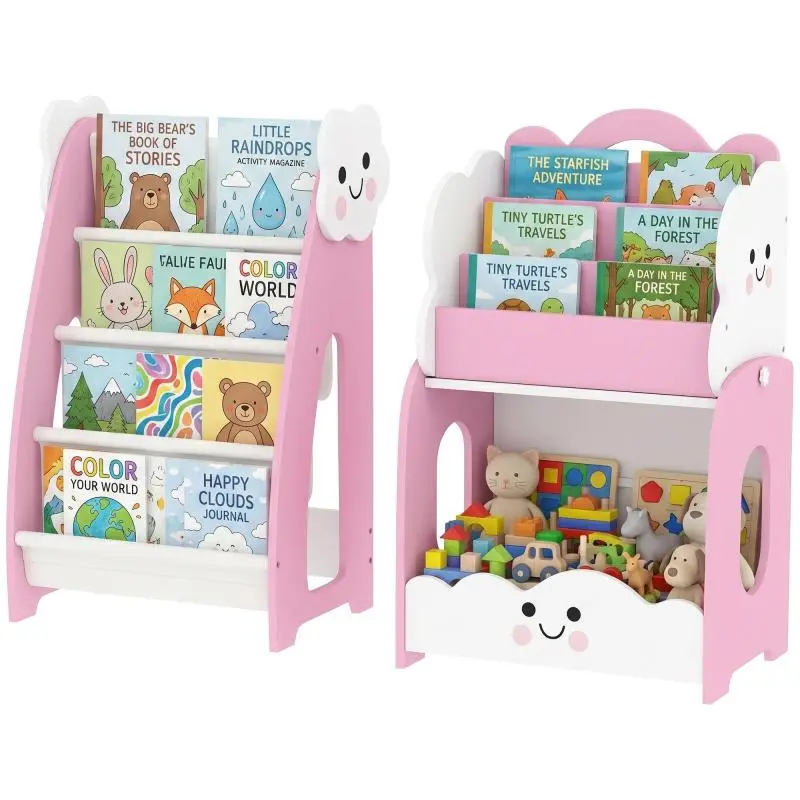 3-in-1 Kids Shelf with Toy Storage, Pink