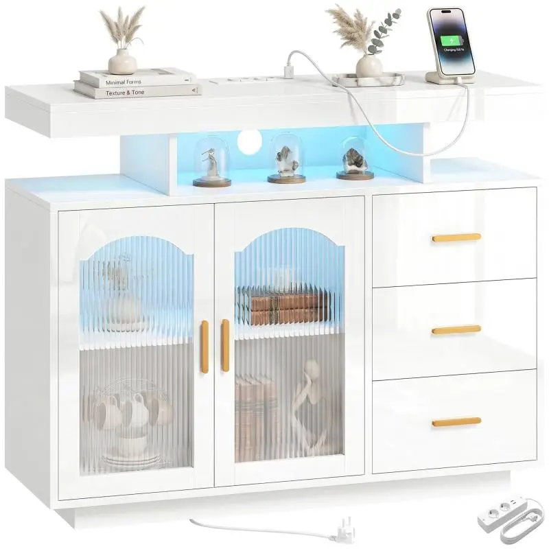 Sideboard with LED Lighting and 3 Drawers