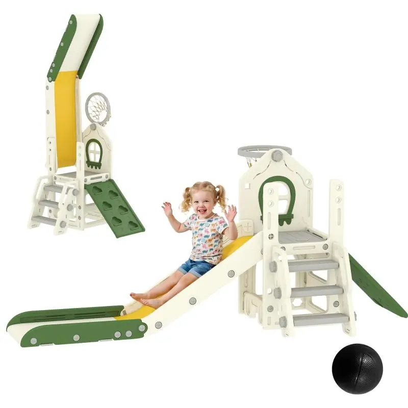 Foldable 5-in-1 Toddler Slide, Cream White