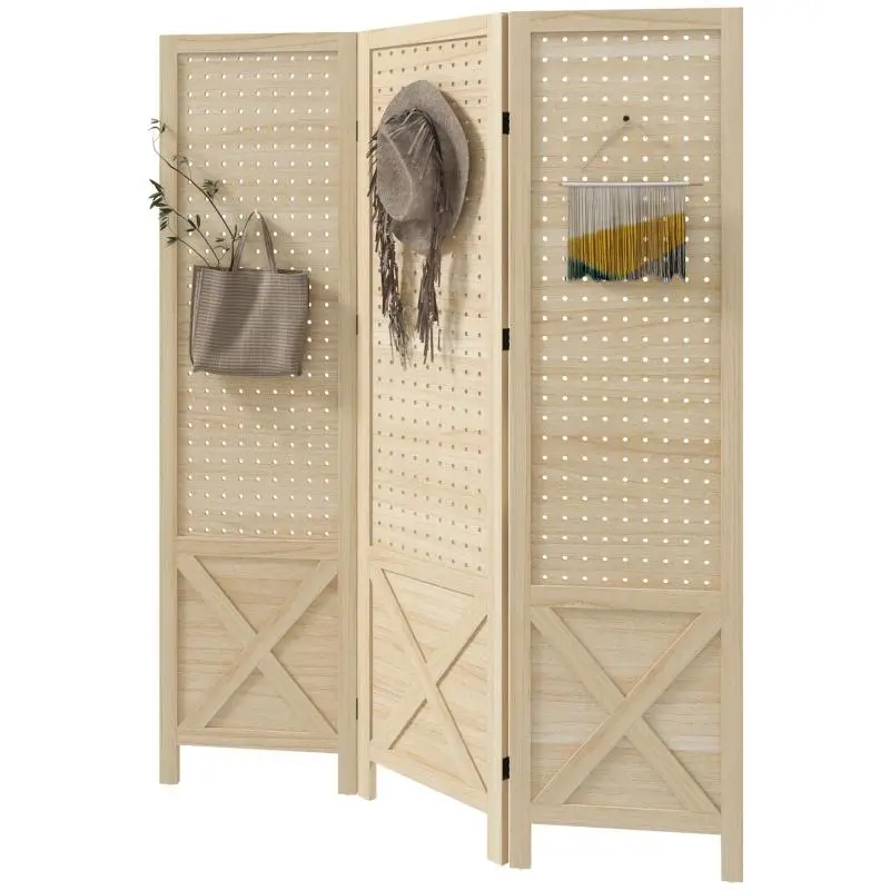 3-Panel Wooden Indoor Room Divider Screen, 114 × 1.7 × 144.5 cm