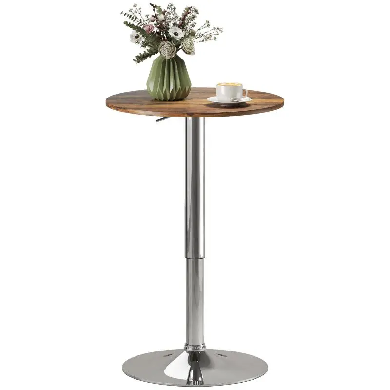 Height-Adjustable Bar Table, 60 cm, Brown