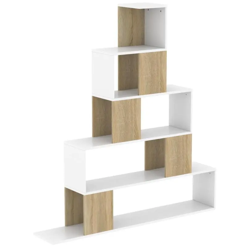 5-Tier Storage Shelf, Black and Natural Wood