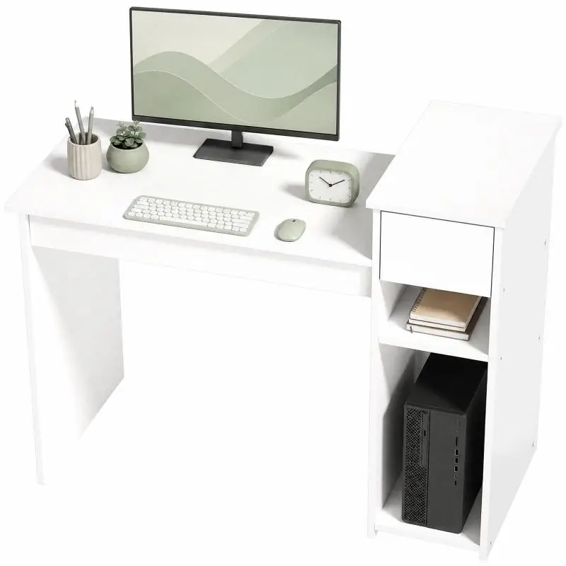 Computer Desk with Drawer and Shelf, 108 × 50 × 82 cm, White