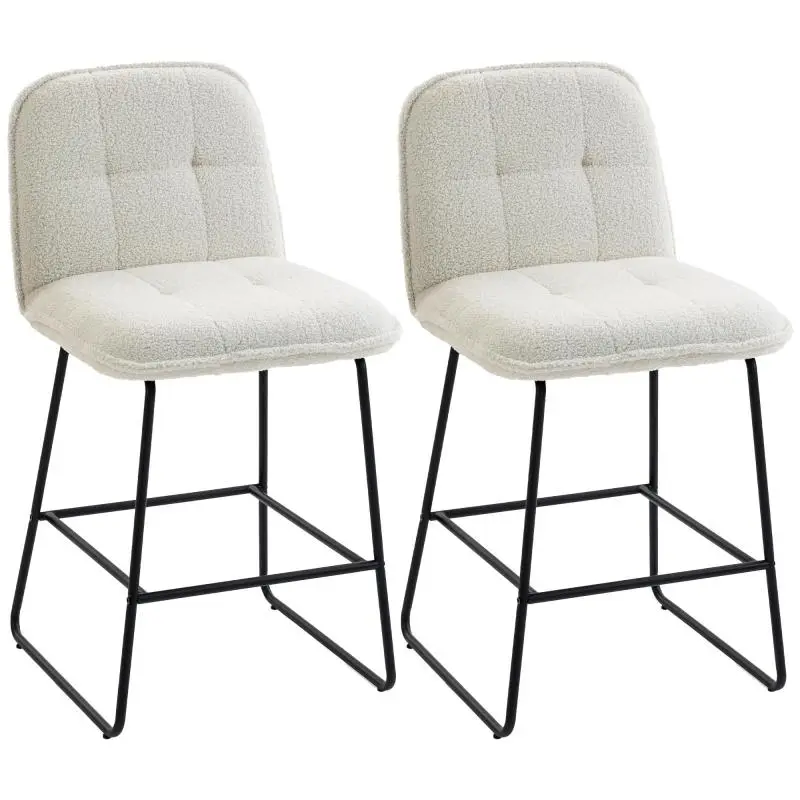 Set of 2 Bar Stools, Bouclé, 66 cm Seat Height, Cream