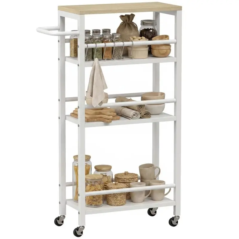 4-Tier Kitchen Trolley with Towel Rack and Hooks