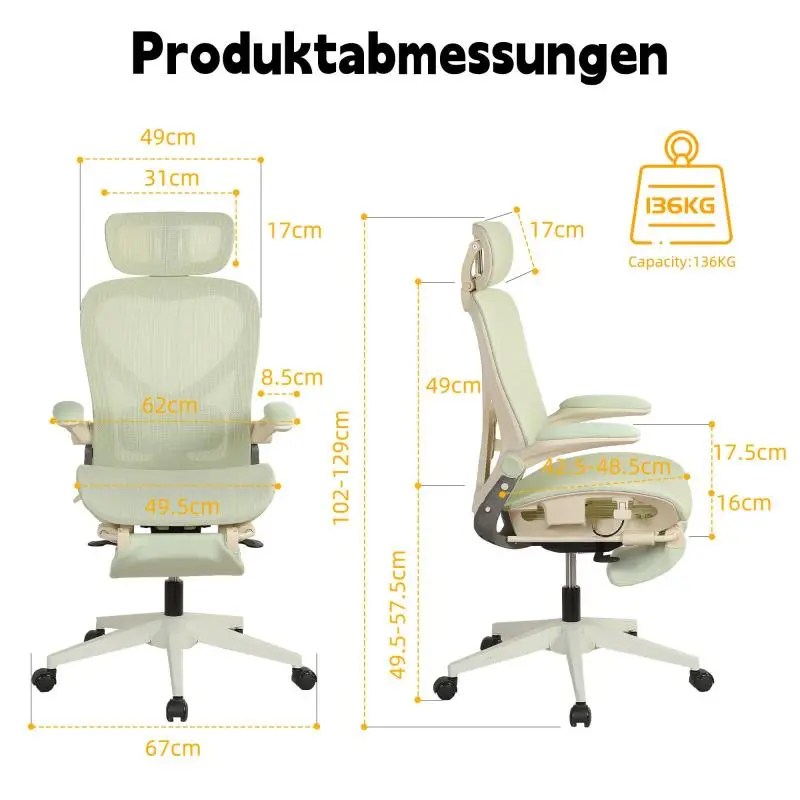 Foldable Ergonomic Office Chair with Footrest, Pink