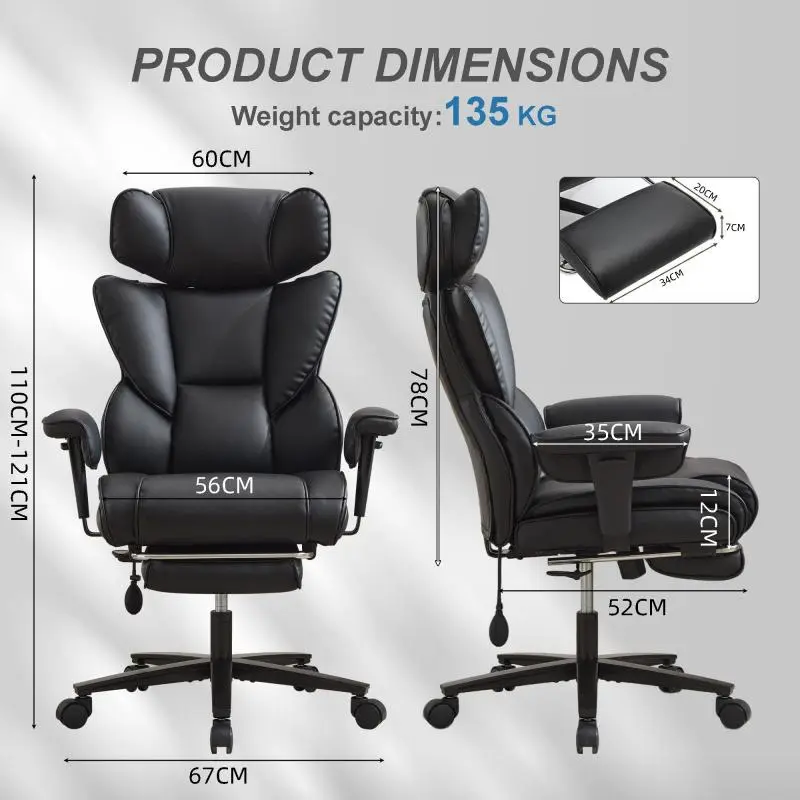 Reclining Office Chair with Footrest, Black