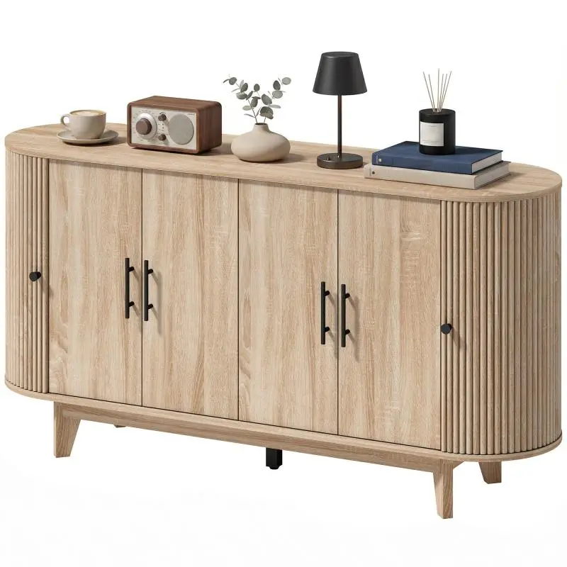 Oval Sideboard with 4 Doors, 147 × 40 × 76 cm