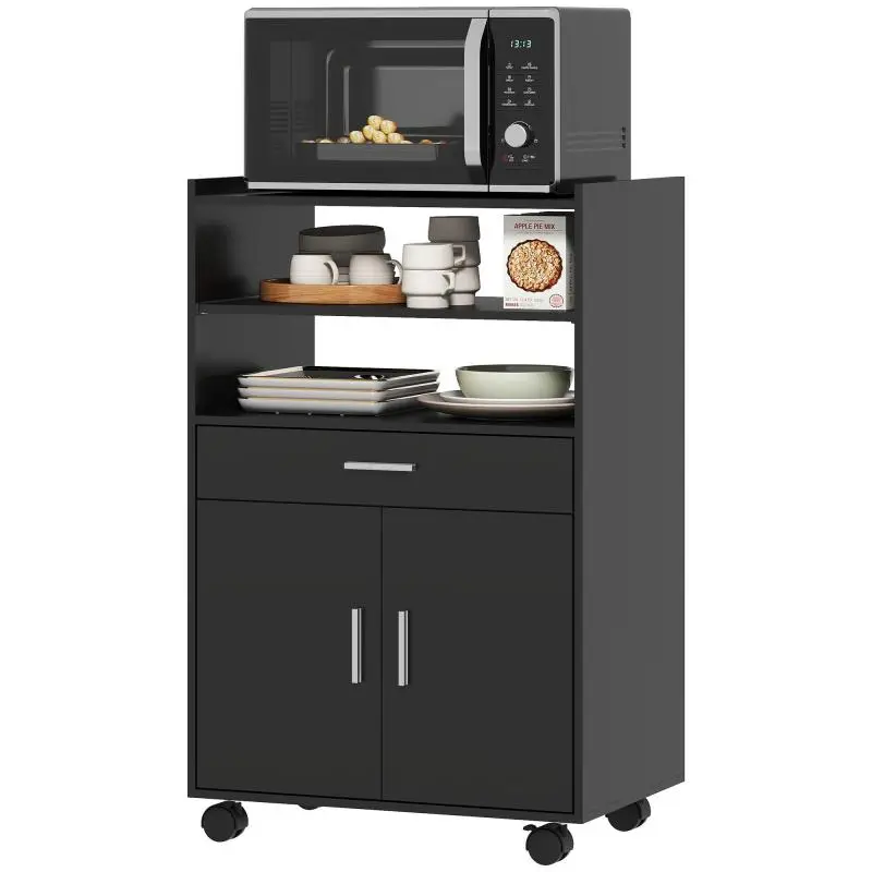 Kitchen Trolley on Wheels with Cupboard and Drawer, 59 cm