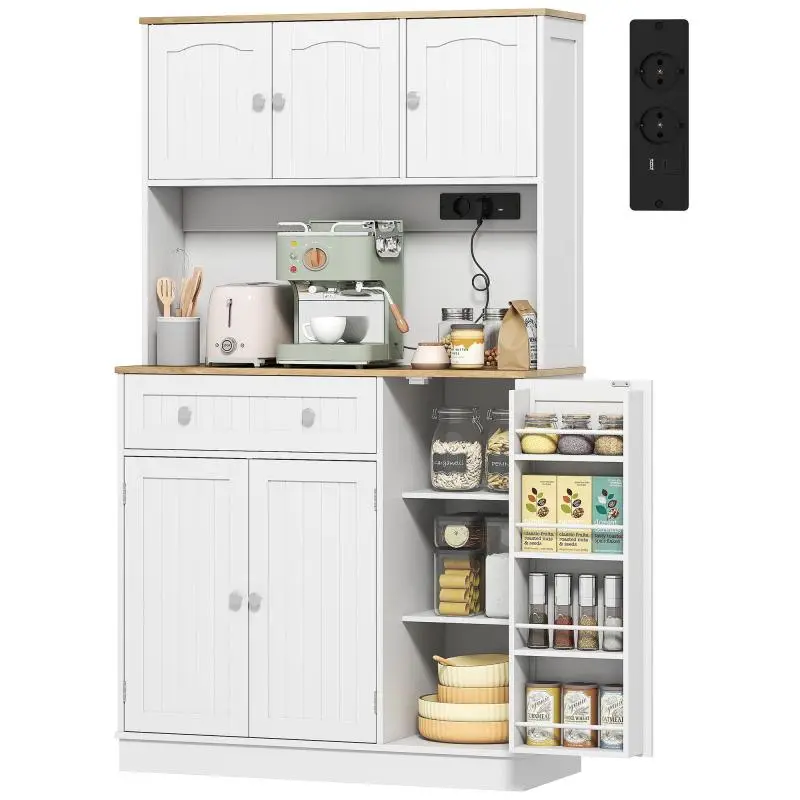 6-Door Sideboard with Charging Station, White, 100 cm