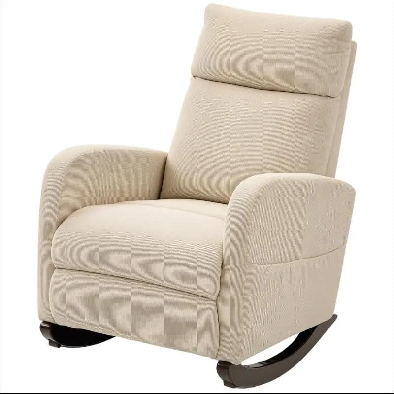 Cushioned Rocking Armchair with Side Pockets, Beige