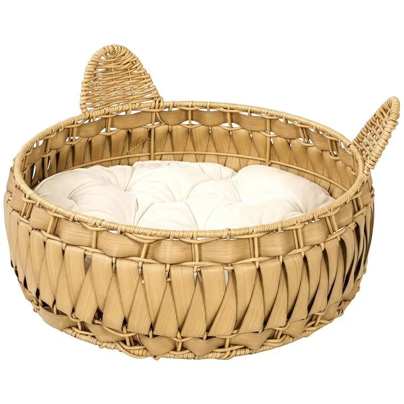 Rattan Cat Bed with Removable Cushion, 50 cm