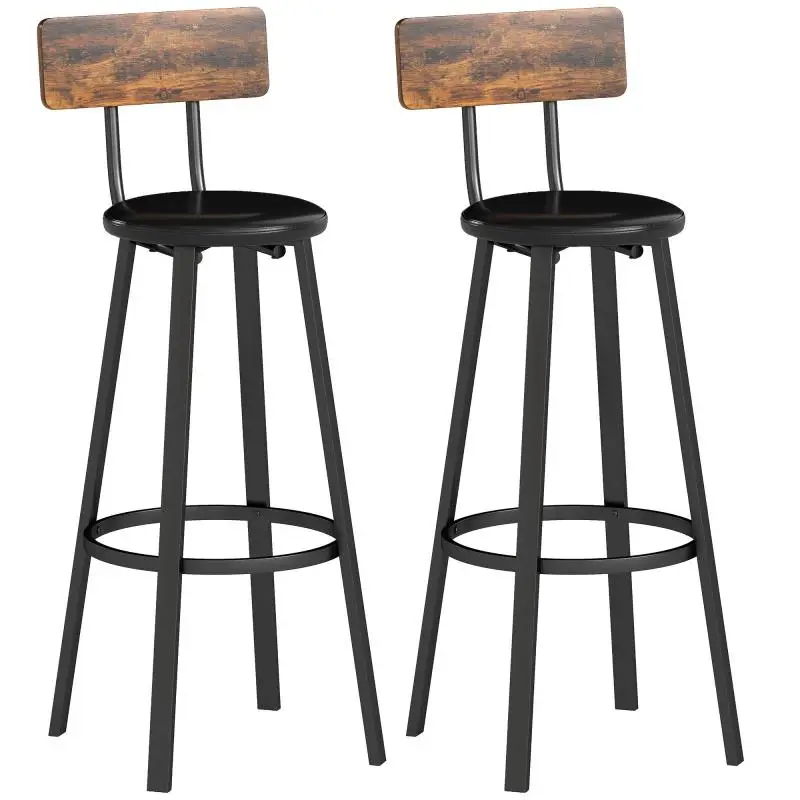 Set of 2 Bar Stools with Backrest, 75.5 cm Seat Height