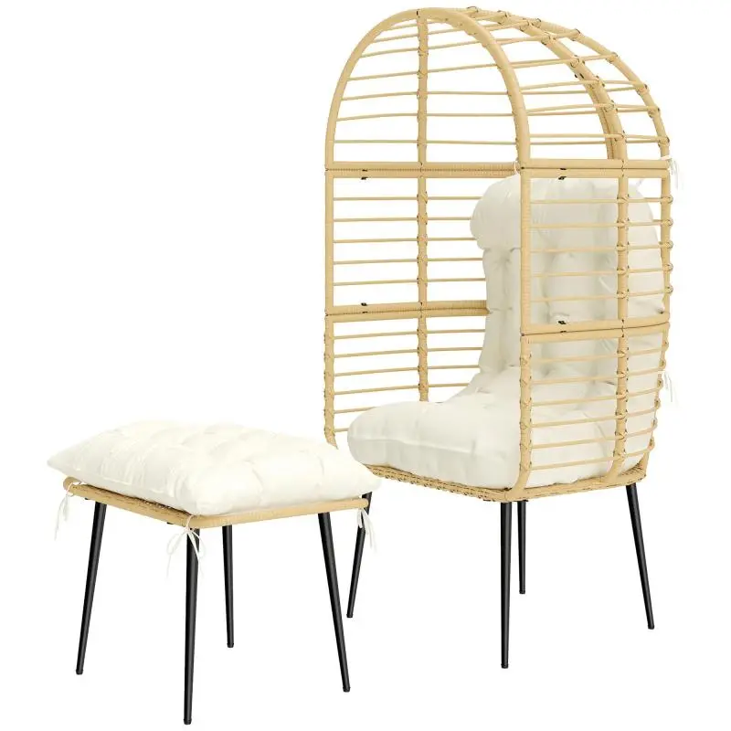 Egg-Shaped Rattan Garden Chair with Ottoman