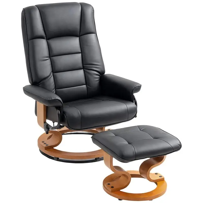 Recliner Chair with Ottoman, Faux Leather, Black