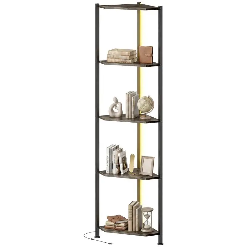 5-Tier Corner Bookshelf with LED Lighting