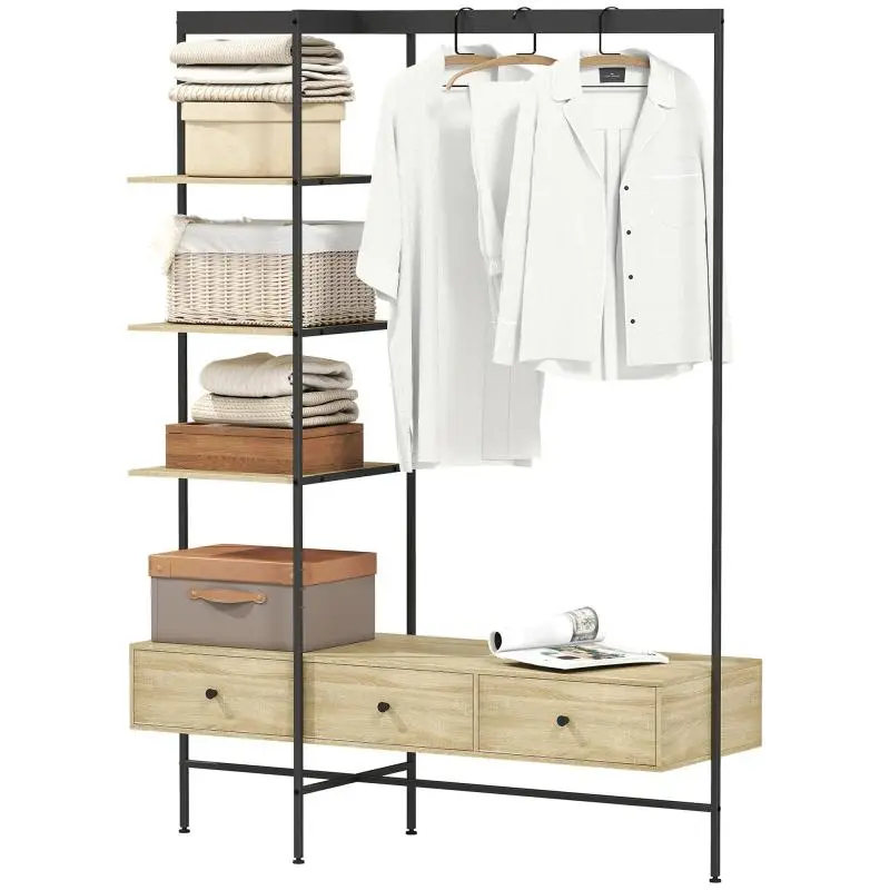 Freestanding Coat Stand with Shelves, Drawers and Rail