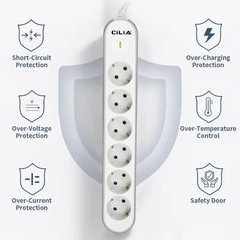 6-Outlet Power Strip with Switch and Surge Protection