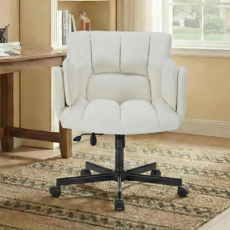 Swivel Office Chair with Foldable Armrests, Beige