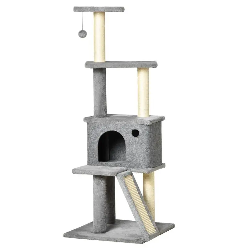 Multi-Level Cat Tree with House and Scratching Posts, Grey