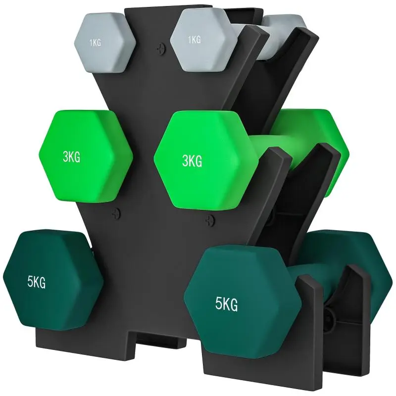 Dumbbell Set with Storage Rack, 1 to 5 kg
