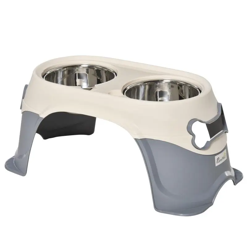 Elevated Double Dog Bowl, White and Grey