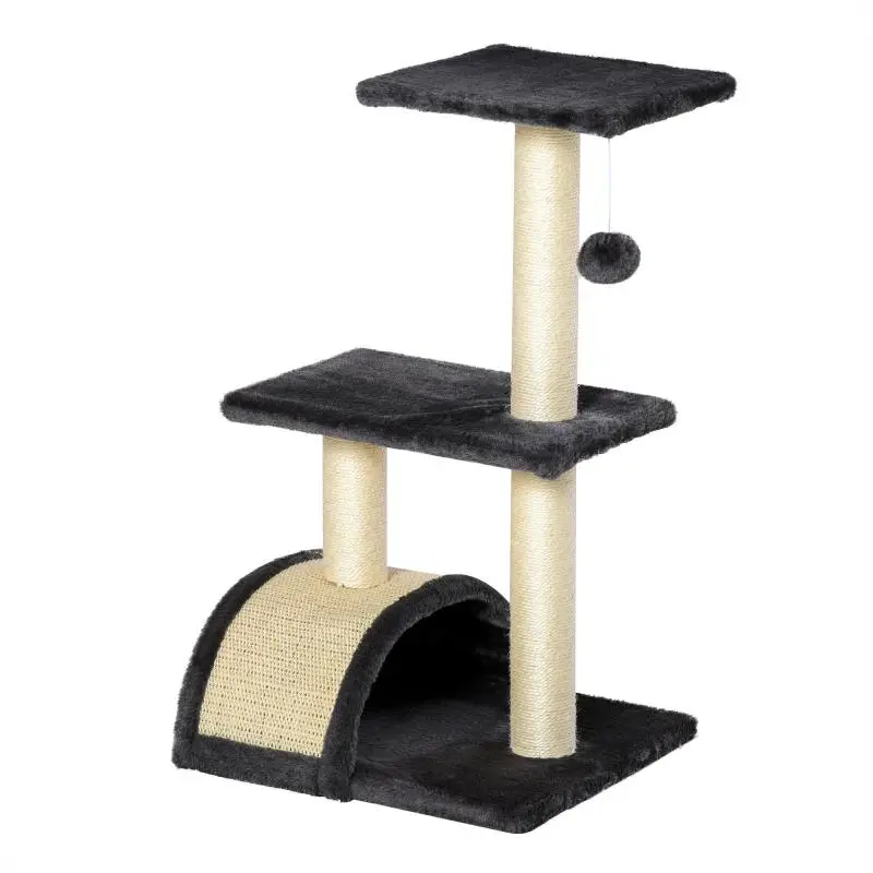 3-Level Cat Tree with Arched Scratching Mat, Grey