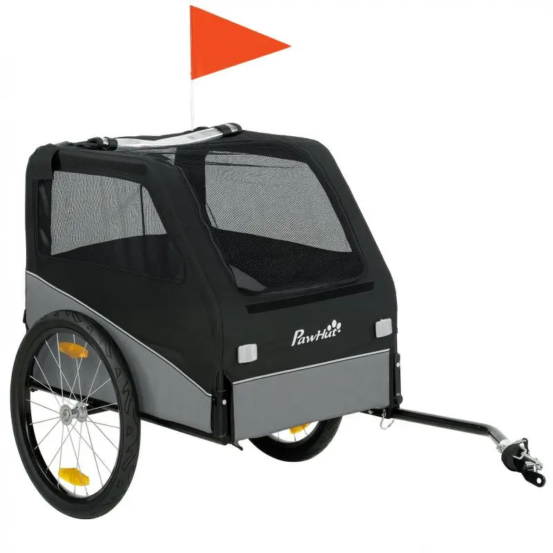 Foldable Metal Bike Trailer for Medium-Sized Dogs, Grey