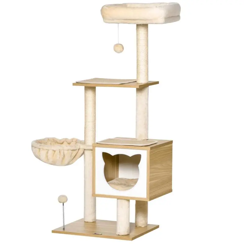 Cat Scratching Post with House, Hammock and Toys, 126 cm