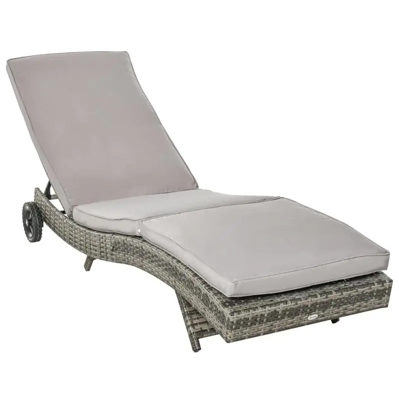 PE Rattan Garden Sun Lounger with Adjustable Backrest, 207 x 70 x 70 cm, Grey