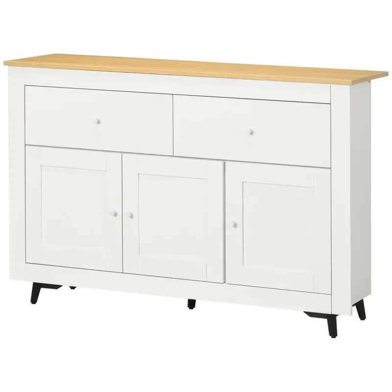 Wooden Buffet Sideboard with 2 Drawers and 2 Cabinets, 117x35x80 cm, White and Wood Color