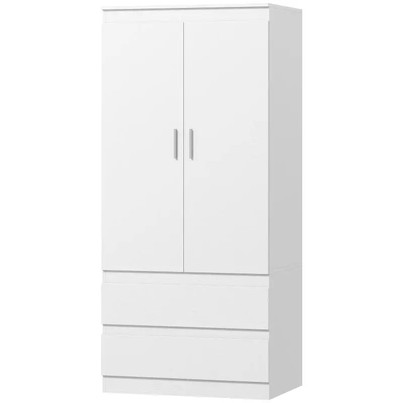 Wardrobe with 2 Doors and 2 Drawers, White