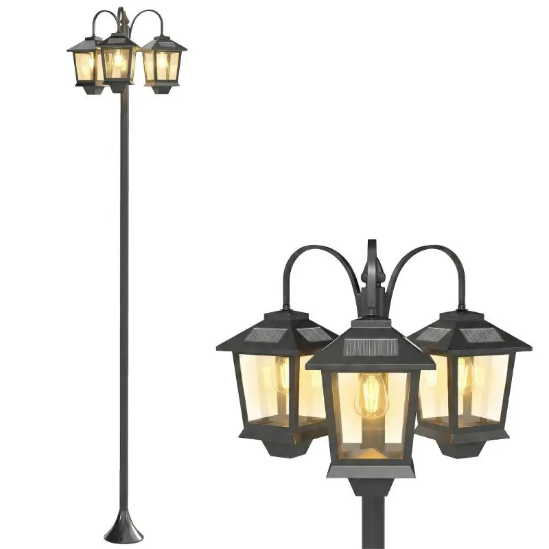 Solar Garden Lamp Post with 3 Heads, 188 cm