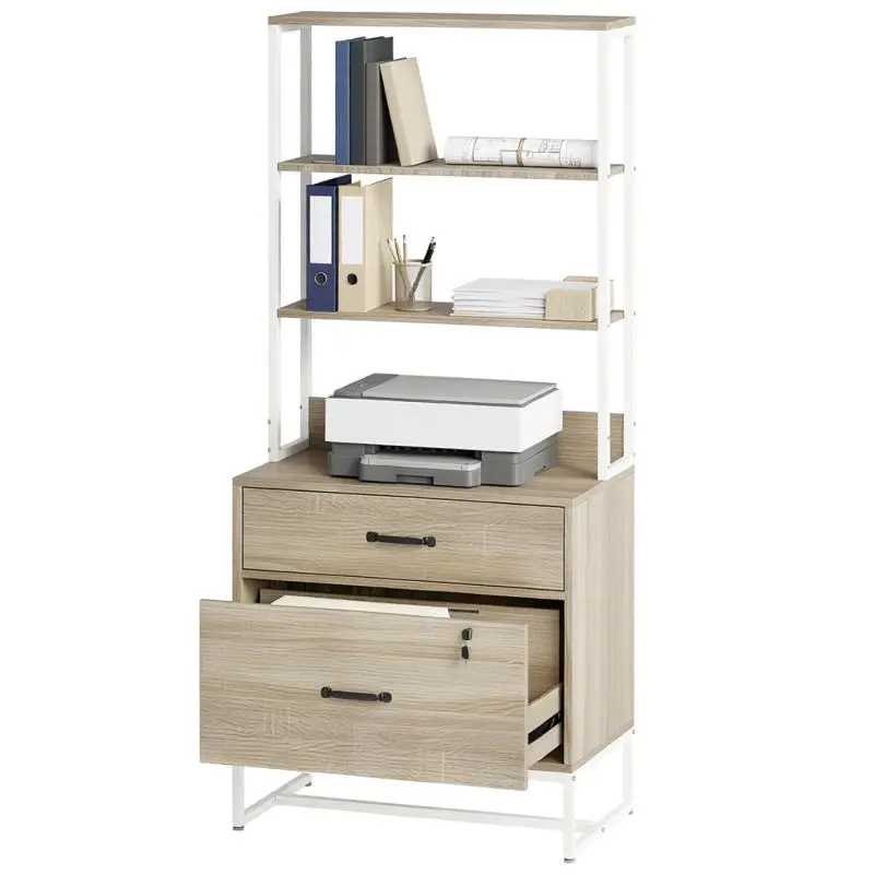 Filing Cabinet with 2 Drawers and Shelving, Oak