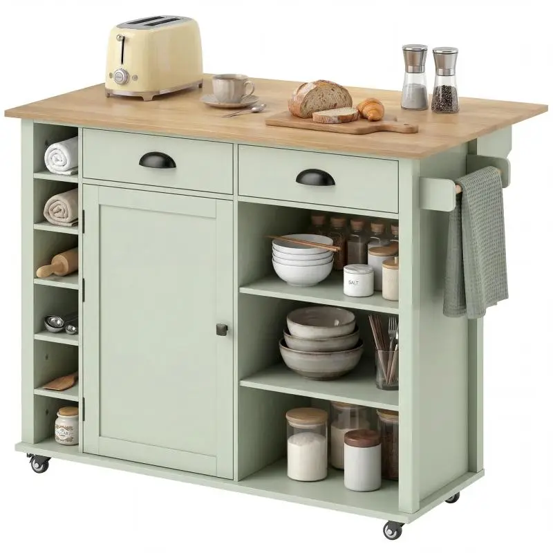 Kitchen Island on Wheels, Light Green, 117.5 cm