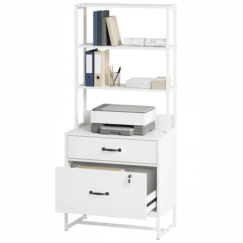 Filing Cabinet with Shelving Unit, 2 Drawers