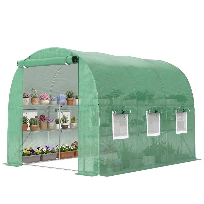 Tunnel Greenhouse with Shelves, 275 cm