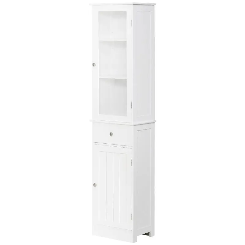 Tall Bathroom Cabinet with Drawer, White