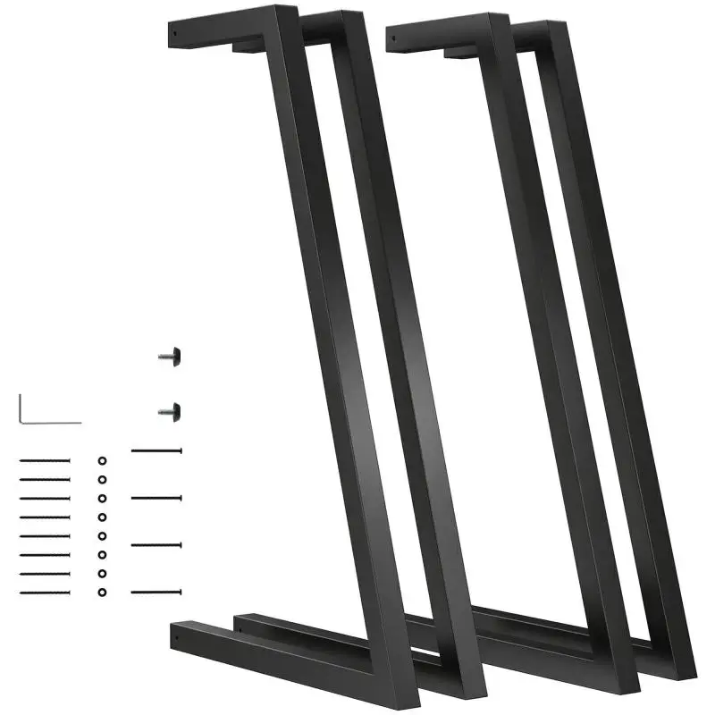 4 Table Legs with Adjustable Feet, Black