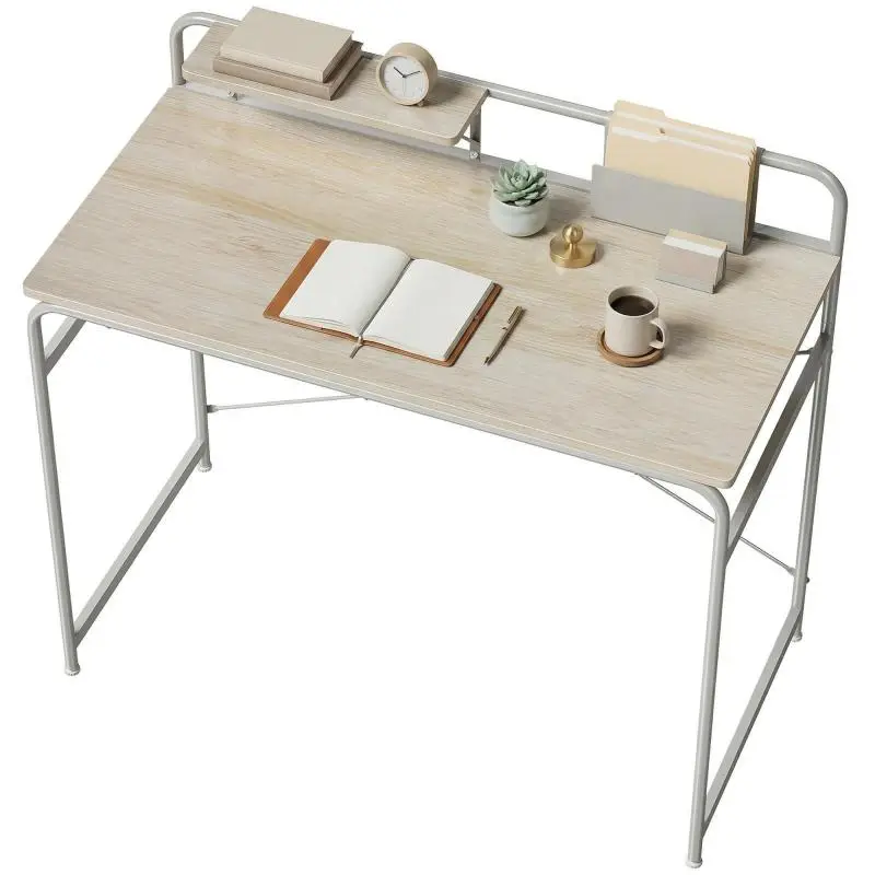 Desk with Shelf and Metal Frame, Oak
