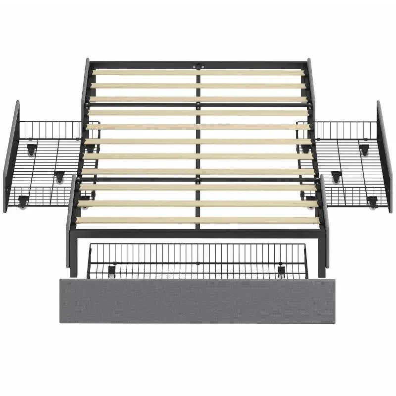 Double Bed Frame with 3 Drawers, 140 x 190 cm, Grey