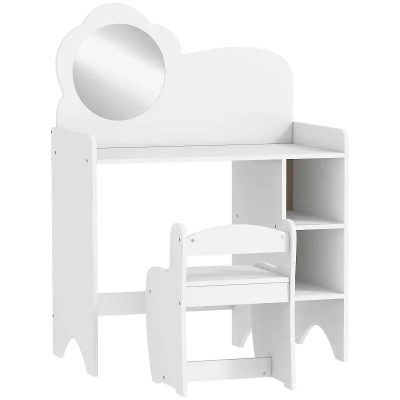 2-in-1 Makeup Vanity and Desk with Stool, White