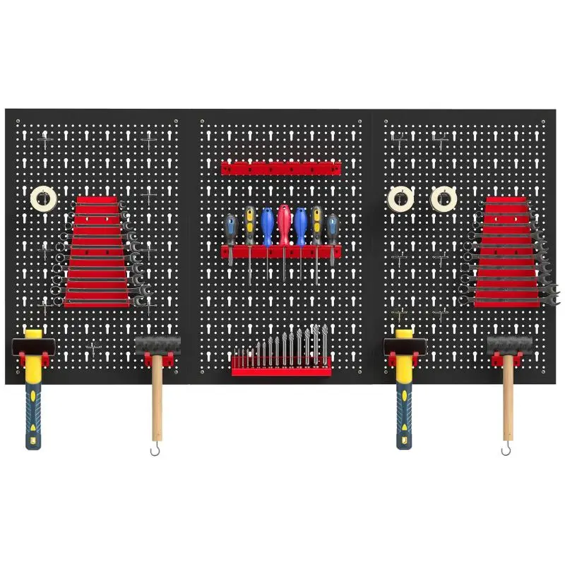 Wall Mounted Tool Panels, 3 Pieces, 60 x 40 cm, Black and Red