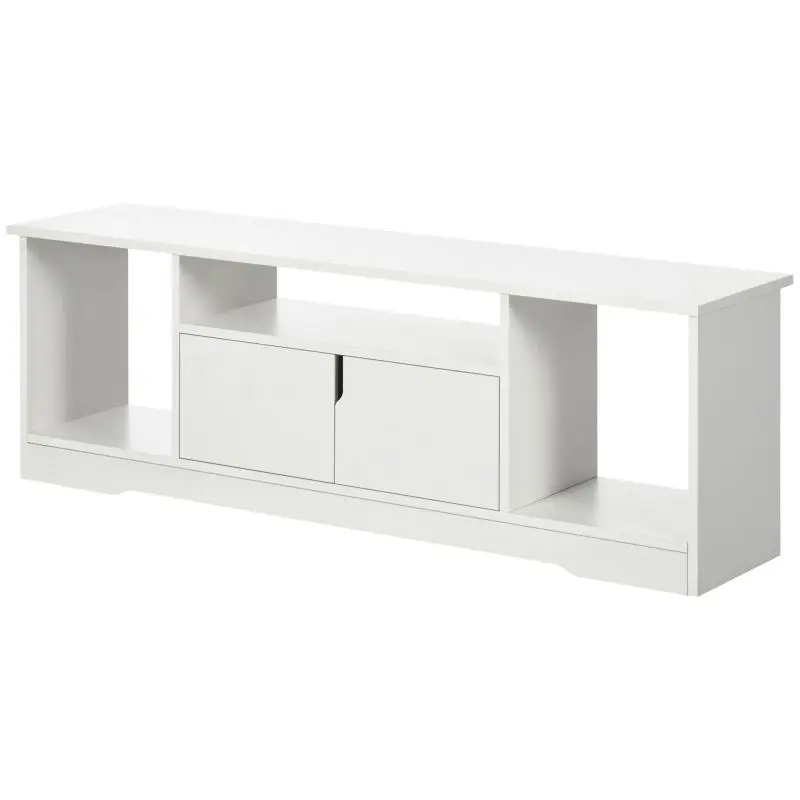 Wooden TV Stand with Cabinet and Open Shelves